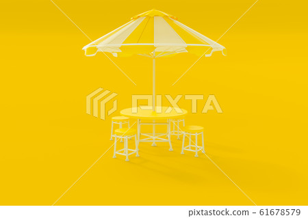 Yellow table and chairs and umbrella Yellow table and chairs and umbrella 61678579