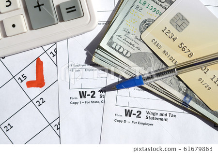 W-2 Wage and Tax statement blank with credit card 61679863