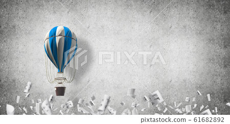 Flying hot air balloon in the room. Flying hot air balloon in the room. 61682892