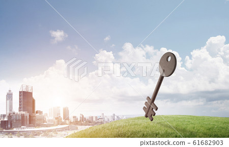 Conceptual background image of concrete key sign and natural landscape Conceptual background image of concrete key sign and natural landscape 61682903