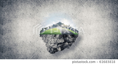 Modern cityscape with towers and skyscrapers on green part of la 61683818