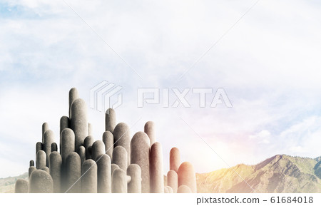 Multiple stone columns with breathtaking landscape 61684018