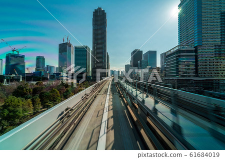 Tokyo architecture building from Scene of yurikamome Monorail to Odaiba area, Tokyo cityscape, Japan 61684019