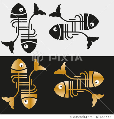 art minimal black logo of two fish in art deco style and gold 61684332