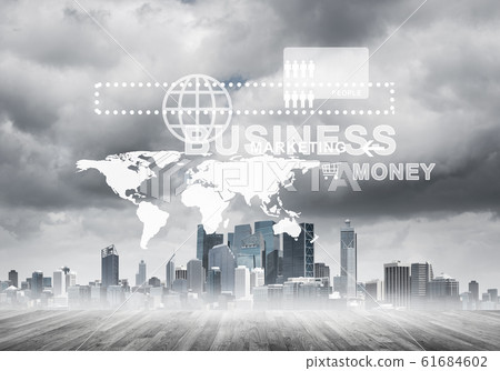 Natural background with modern cityscape wooden floor and media interface 61684602