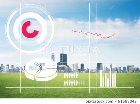 Natural background with modern cityscape green field and media interface 61685042