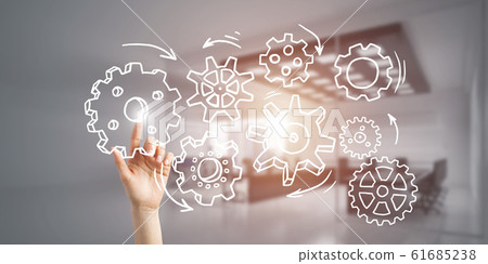 Teamwork concept and choosing gesture of businessperson in elegant modern interior 61685238