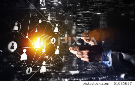 Creating modern wireless technologies as means of communucation and networking on dark background 61685637