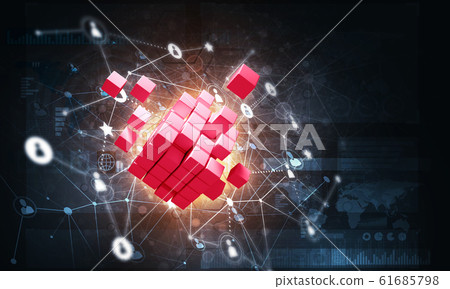 Concept of Internet and networking with digital cube figure on dark background 61685798