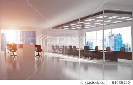 Office interior design in whire color and rays of light from window Office interior design in whire color and rays of light from window 61686190