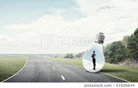 Businesswoman inside light bulb Businesswoman inside light bulb 61686644