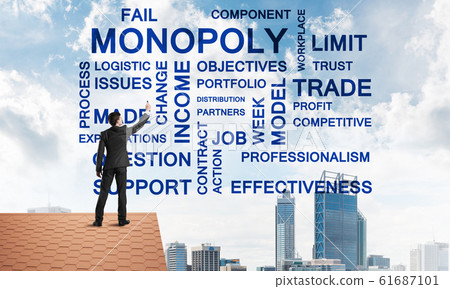Young businessman standing on house roof and writing leadership skill concept. Mixed media Young businessman standing on house roof and writing leadership skill concept. Mixed media 61687101
