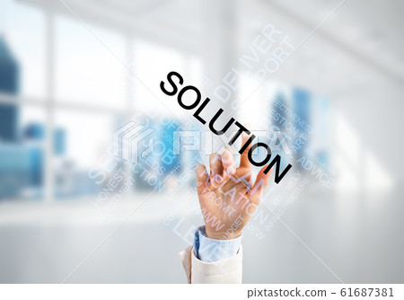 Concept of modern business with palm choocing on of keywords for success Concept of modern business with palm choocing on of keywords for success 61687381