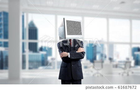 Businessman with monitor instead of head. Businessman with monitor instead of head. 61687672