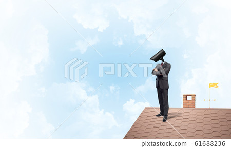 Concept of security and privacy protection with camera headed man Concept of security and privacy protection with camera headed man 61688236