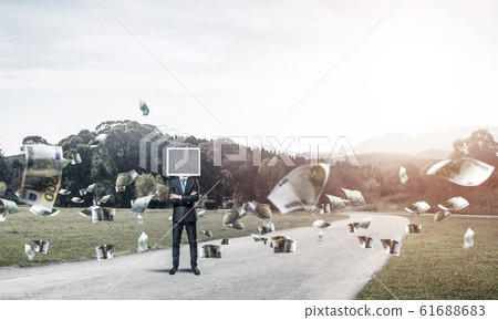 Businessman with monitor instead of head. Businessman with monitor instead of head. 61688683