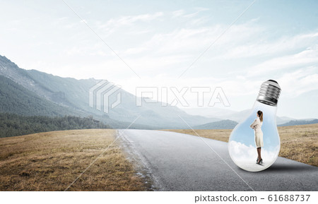 Businesswoman inside light bulb Businesswoman inside light bulb 61688737