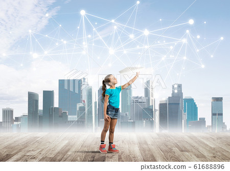Concept of social wireless connection and internet use for communication by children Concept of social wireless connection and internet use for communication by children 61688896