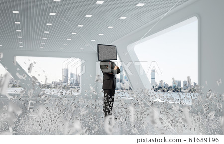 Businessman with TV instead of head. 61689196