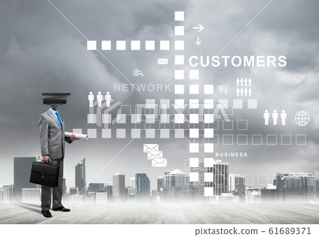 Concept of security and privacy protection with camera headed man Concept of security and privacy protection with camera headed man 61689371