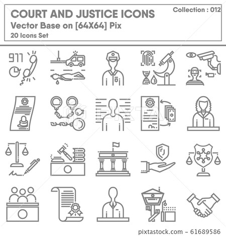 Court and Justice Icon Set, Icons Collection of Lawyer Legal and Law Consulting Symbol. Court and Justice Icon Set, Icons Collection of Lawyer Legal and Law Consulting Symbol. 61689586