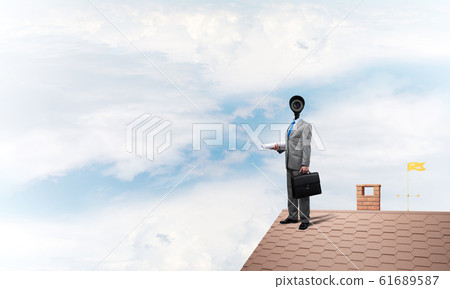 Concept of home security and privacy protection with camera headed man 61689587