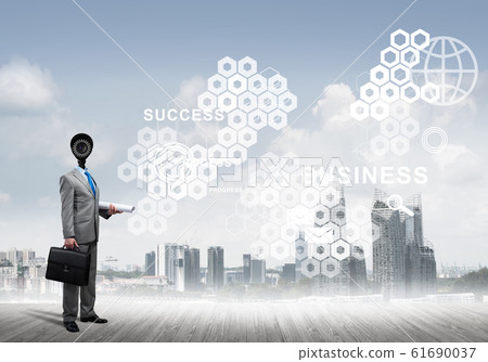 Concept of security and privacy protection with camera headed man Concept of security and privacy protection with camera headed man 61690037