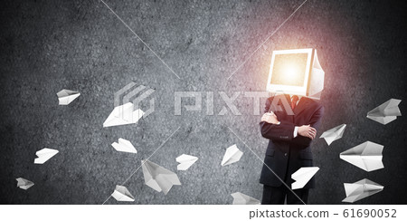 Businessman with monitor instead of head. Businessman with monitor instead of head. 61690052