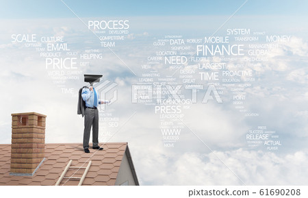 Concept of home security and privacy protection with camera headed man 61690208