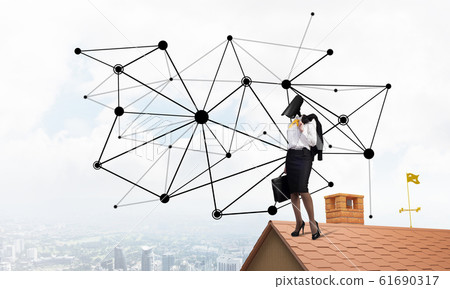 Concept of security and privacy protection with camera headed woman 61690317