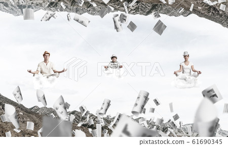 Young family keeping mind conscious. Young family keeping mind conscious. 61690345