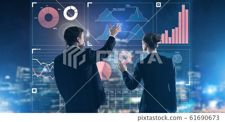 Concept of partnership and cooperation with people using virtual interface Concept of partnership and cooperation with people using virtual interface 61690673