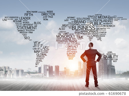 Motivation and inspiration concept with modern cityscape and businessman observing it Motivation and inspiration concept with modern cityscape and businessman observing it 61690678
