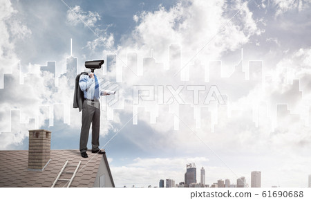 Concept of home security and privacy protection with camera head Concept of home security and privacy protection with camera head 61690688