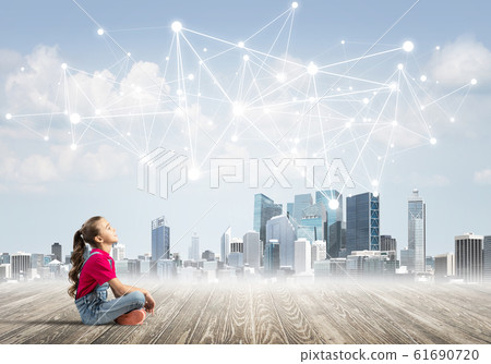 Concept of social wireless connection and internet use for communication by children 61690720