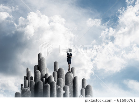 Business woman with monitor instead of head. 61690761