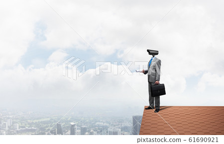 Concept of home security and privacy protection with camera headed man 61690921