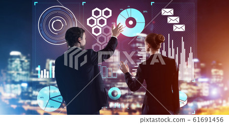 Concept of partnership and cooperation with people using virtual interface 61691456
