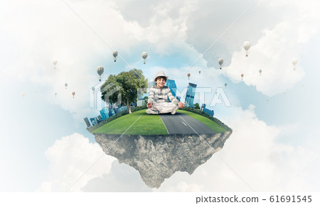 Little boy keeping mind conscious. Little boy keeping mind conscious. 61691545