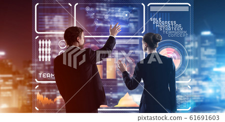 Concept of partnership and cooperation with people using virtual interface 61691603