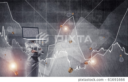 Business woman with laptop instead of head. Business woman with laptop instead of head. 61691666