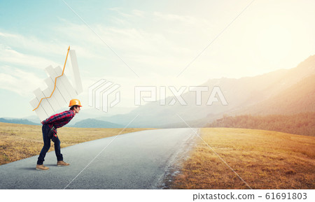 Engineer man carry progress graph 61691803