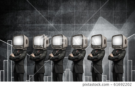 Businessmen with old TV instead of head. Businessmen with old TV instead of head. 61692202