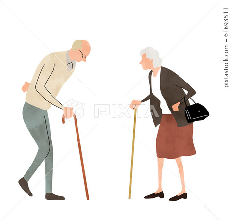Illustration material: Senior couple, walking, lifestyle Illustration material: Senior couple, walking, lifestyle 61693511