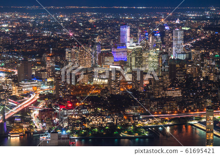 "New York" Night view of downtown Brooklyn area 61695421