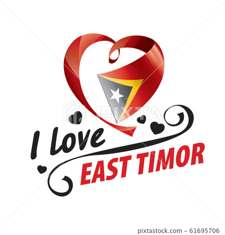 National flag of the East Timor in the shape of a heart and the inscription I love East Timor. Vector illustration 61695706
