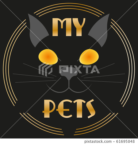 art minimal black logo cat pets in art deco style and gold art minimal black logo cat pets in art deco style and gold 61695848