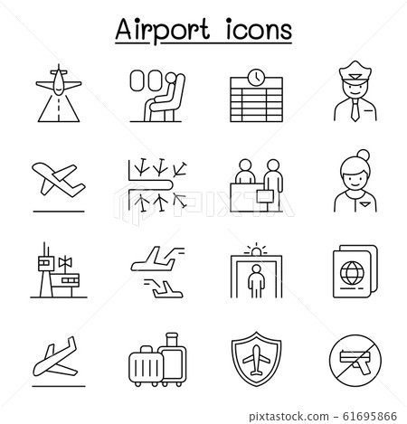 Airport, aviation icon set in thin line style Airport, aviation icon set in thin line style 61695866