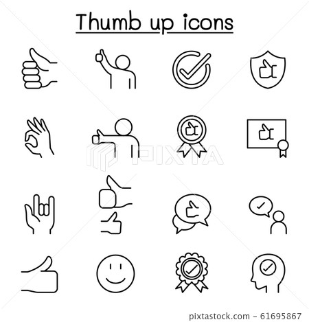 Approved & thumb up icons set in thin line style Approved & thumb up icons set in thin line style 61695867