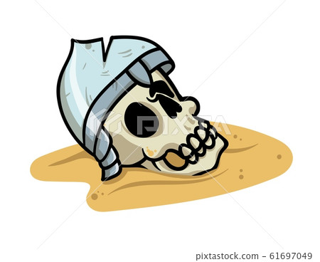Cartoon human skull on the sand. Flat vector illustration isolated on white background. Cartoon human skull on the sand. Flat vector illustration isolated on white background. 61697049